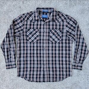Pendleton Frontier Shirt Western Pearl Snap Brown Black Plaid Long Sleeve Medium